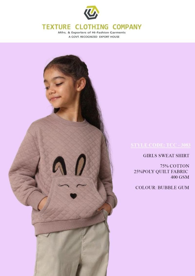 Girls Quilted Bunny Sweatshirt