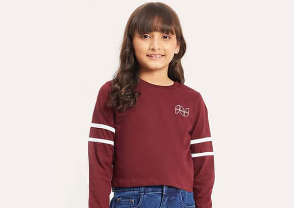 Maroon Striped Cropped Longsleeve Tee