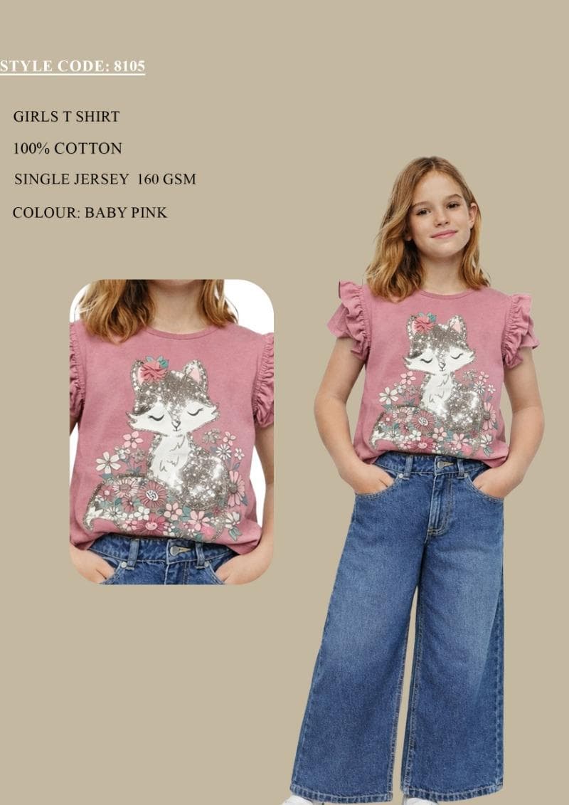 Pink Ruffled Fox Sequin Tee