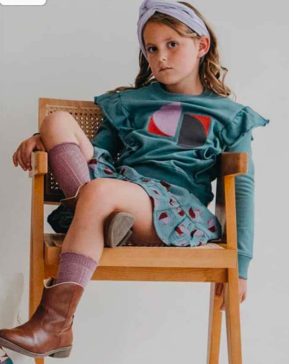 Teal Geometric Ruffle Kids Set