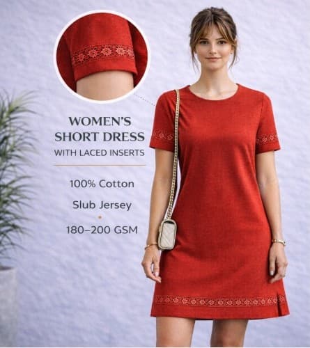 Red Lace Accent Slub Dress