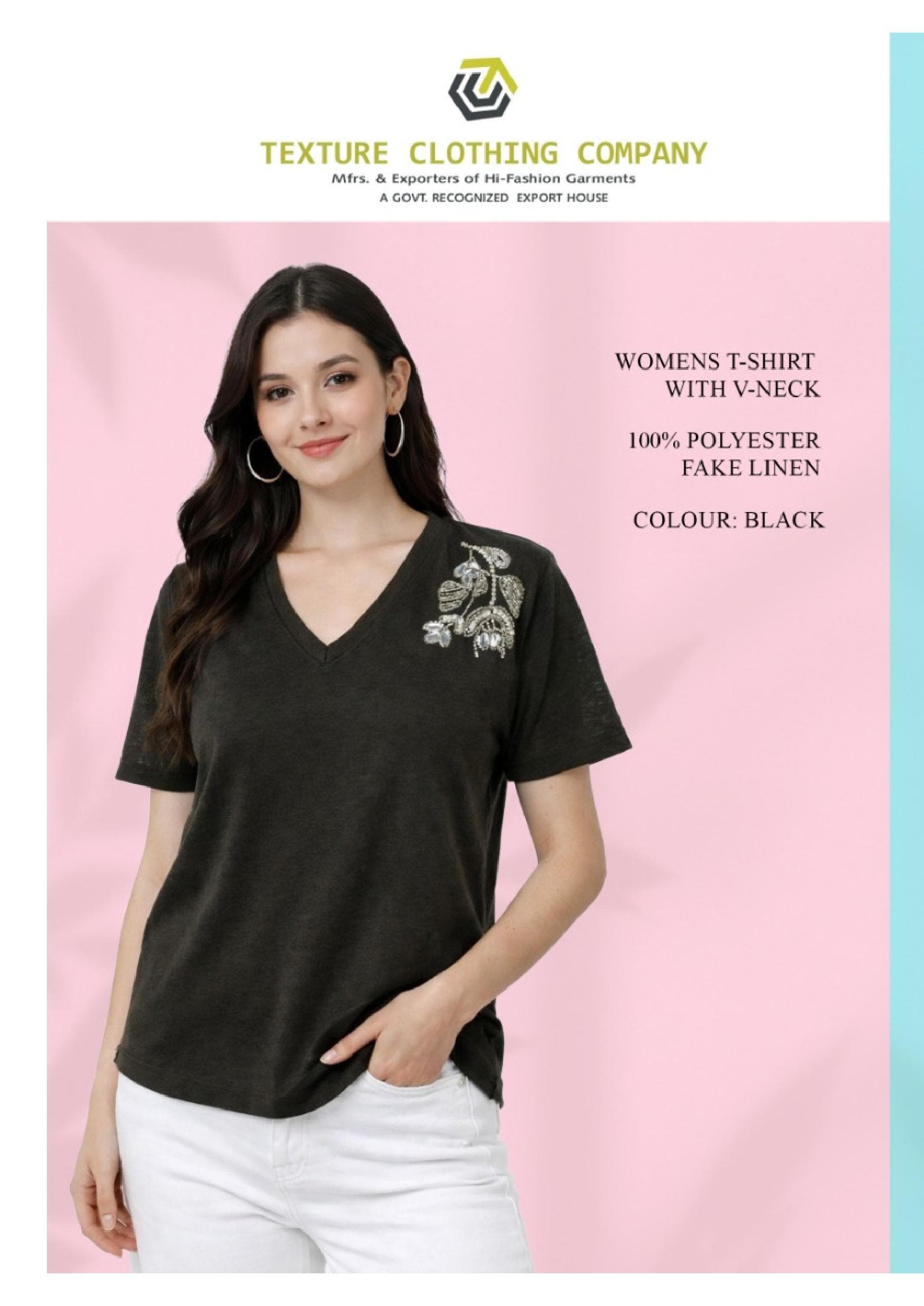 Embellished V-Neck Linen-Look Tee