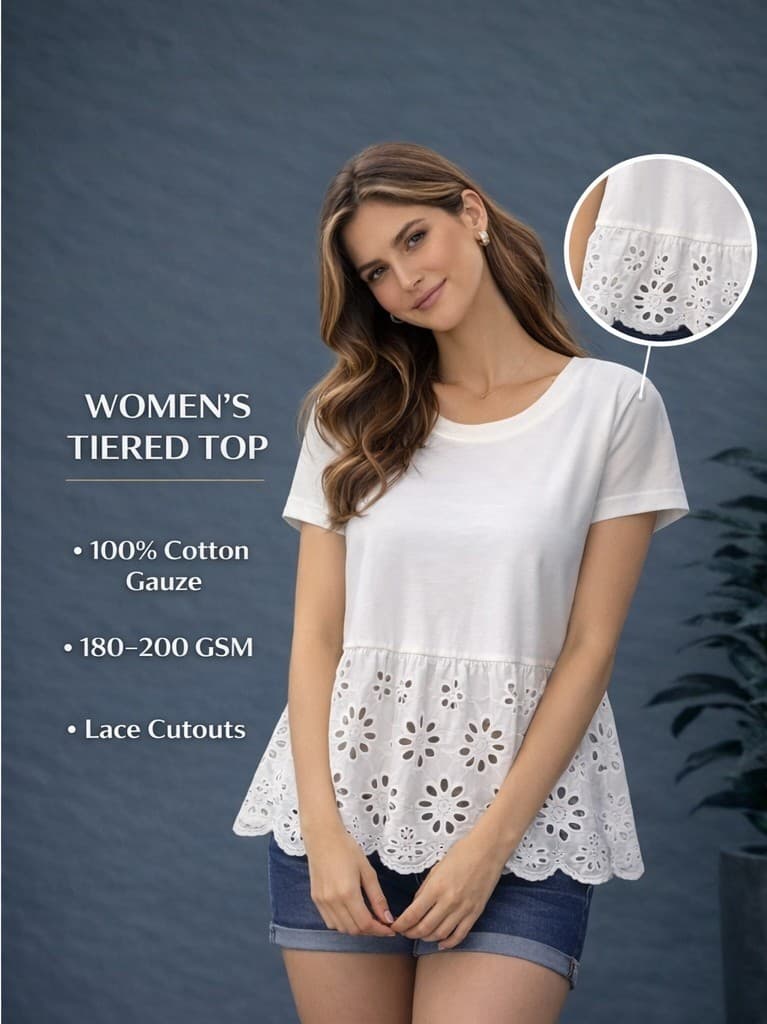 White Lace Tiered Gauze Top