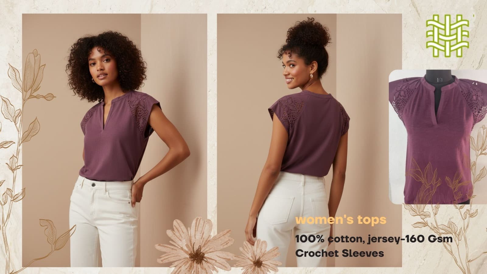Plum Crochet Detail Jersey Top