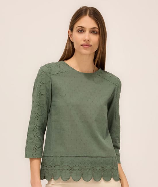 Sage Eyelet Scalloped Hem Top