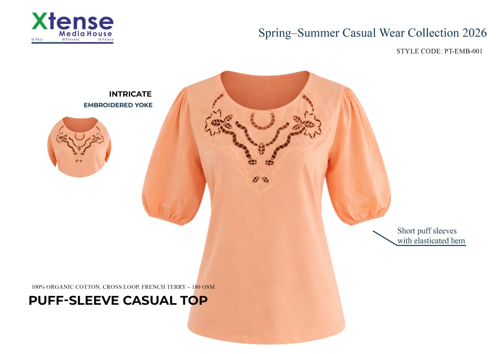 Peach Eyelet Puff Sleeve Top